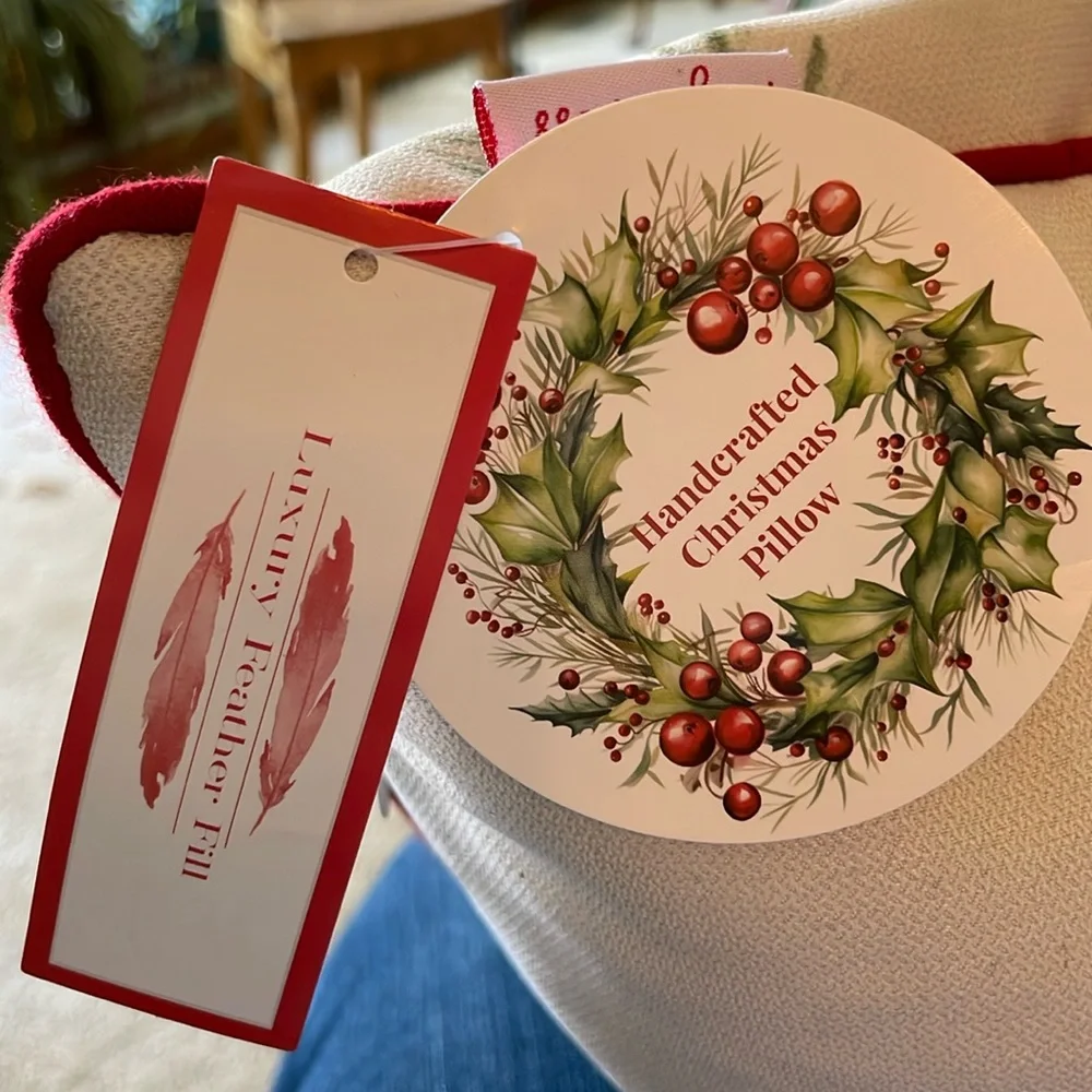 Long feather dachshund holiday themed pillow with handcrafted details.
